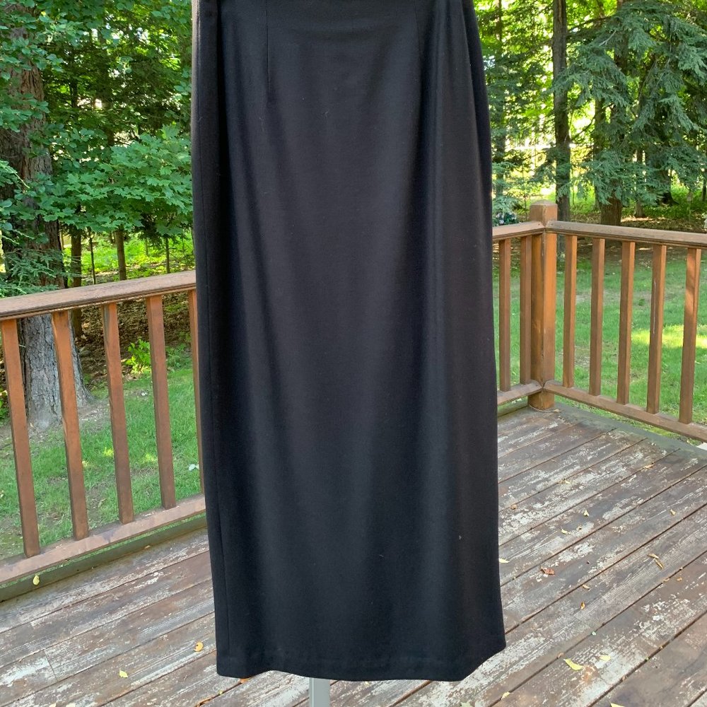 96% Wool Black A-Line Long Skirt by Valerie Stevens